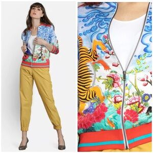 Benares Floral Tiger Bomber Jacket Size L EUC